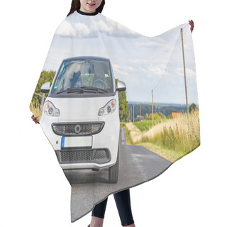 Personality  Duelmen, Germany - 06 28 2020: Smart 451 ED Electric Drive Car On A Country Road, Third Generation Smart And Environmentally Friendly Hair Cutting Cape