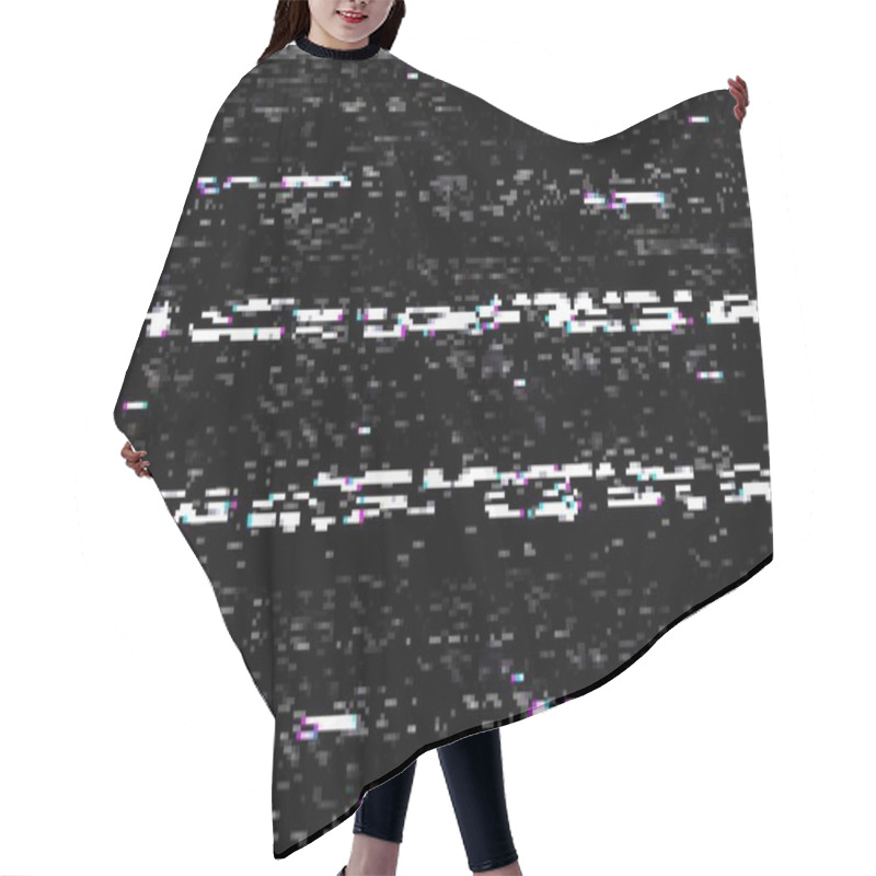 Personality  VHS Video Screen With Glitch Effect, Distortion Lines And Noise. Vector Corrupted Camera Film Or Digital Video System Black Background With Random Noise And Horizontal Distorted Stripes, No Signal Hair Cutting Cape