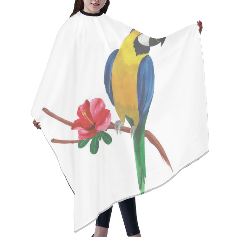 Personality  Parrot With Tropical Flowers And Leaves. Hair Cutting Cape