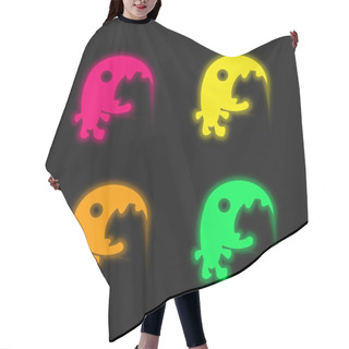 Personality  Big Mouth Monster Four Color Glowing Neon Vector Icon Hair Cutting Cape