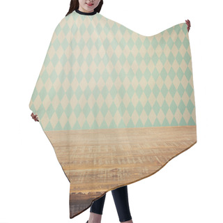 Personality  Empty Wooden Rustic Table  Hair Cutting Cape