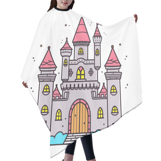 Personality  Colorful Fairytale Castle Pink Turrets White Background. Fantasy Kingdom Architecture Childrens Tales Vector Illustration Hair Cutting Cape