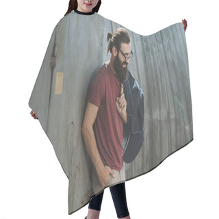 Personality  Man Leaning Back On Old Hangar Hair Cutting Cape