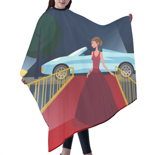 Personality  Young Woman At VIP Event Cartoon Illustration Hair Cutting Cape