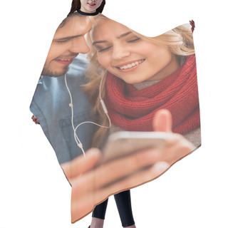 Personality  Happy Lover Enjoying Melody From Phone Hair Cutting Cape