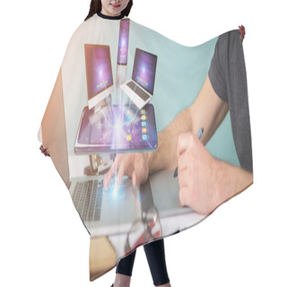 Personality  Modern Devices Connected To Each Other In Graphic Designer Office 3D Rendering Hair Cutting Cape