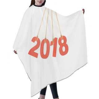 Personality  Close Up View Of 2018 Year Sign Hanging On Strings Isolated On White Hair Cutting Cape