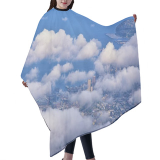 Personality  Seattle, Washington, 2019 Cityscape Aerial Panoramic View Through Cloudscape Including Ocean, Rivers And Rural Urban. USA. Hair Cutting Cape