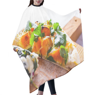 Personality  White Pizza With Pumpkin And Cilantro. Italian Cuisine Hair Cutting Cape