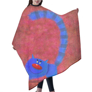 Personality  Blue Smiling Cat With Puffed Up On The Red Background  Hair Cutting Cape