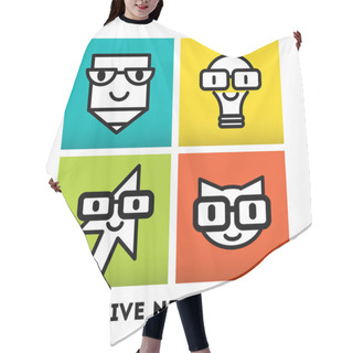 Personality  Nerds Icon Set With Funny Faces Hair Cutting Cape