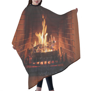 Personality  Fireplace, Cozy Warm Fireside. Fire Burning, Logs Flaming, Firebricks Background. Relaxation At Home Winter Holiday Christmas Time Hair Cutting Cape