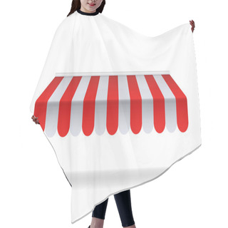 Personality  Red And White Sunshade For Marketplace Or Shop. Open Awning With Striped Canvas For Circus Or Store.Red Canopy For Cafe On Isolated Background. Vector Hair Cutting Cape