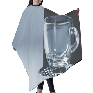 Personality  Close Up Of Automatic Coffee Maker With Glass Cup On Grey  Hair Cutting Cape