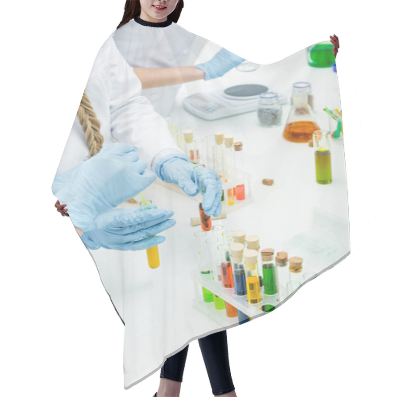 Personality  Female Scientists In Lab Hair Cutting Cape