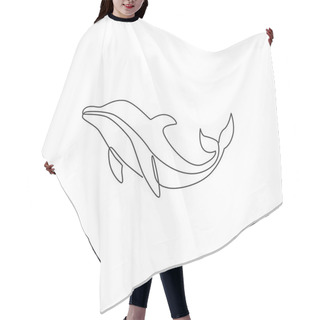 Personality  One Single Line Drawing Of Cute Beautiful Dolphin For Company Logo Identity. Funny Beauty Mammal Animal Mascot Concept For Circus Icon. Modern Continuous Line Draw Vector Graphic Design Illustration Hair Cutting Cape