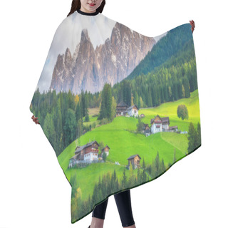 Personality  Mountain Village In Villnoss With Scenery Of Geisler Mountain Group In Puez-Geisler Nature Park, The Northwestern Dolomites Mountains, South Tyrol, Northern Italy. Hair Cutting Cape