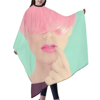 Personality  Fashion Girl With Pink Hair. Hair Cutting Cape