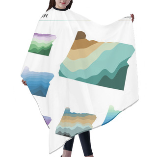 Personality  Set Of Vector Maps Of Oregon Vibrant Waves Design Bright Map Of Us State In Geometric Smooth Hair Cutting Cape