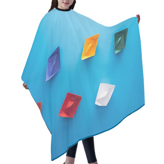 Personality  Flat Lay With Colorful Paper Boats On Blue Surface Hair Cutting Cape