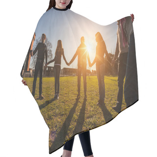 Personality  Multiracial Young People Holding Hands In A Circle Hair Cutting Cape