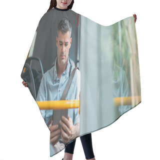 Personality  Businessman Traveling By Bus Hair Cutting Cape
