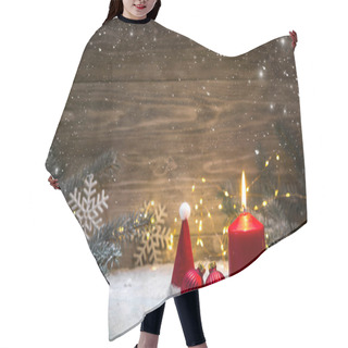 Personality  Christmas Card With A Garland And Christmas Decorations. Copy Space. Hair Cutting Cape