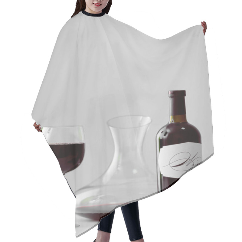 Personality  Table with wineglass and bottles hair cutting cape