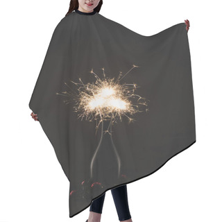 Personality  Close Up View Of Burning Sparklers In Bottle And Christmas Balls Isolated On Black Hair Cutting Cape