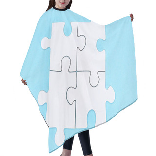 Personality  Top View Of Arranged White Puzzle Elements On Blue Backdrop Hair Cutting Cape