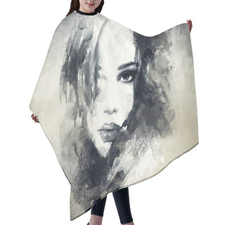 Personality  Beautiful Woman Face. Watercolor Illustration Hair Cutting Cape
