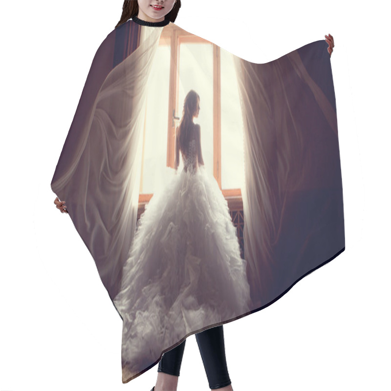 Personality  The Beautiful Bride Against A Window Indoors Hair Cutting Cape