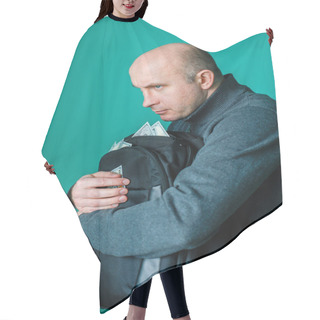 Personality  Greedy Man Holding A Black Bag Of Money Hair Cutting Cape