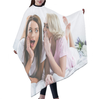 Personality  Beautiful Shocked Girls Gossiping On Bed Hair Cutting Cape