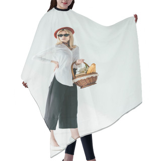 Personality  Attractive Young Girl Carrying Basket With Bread And Flowers Hair Cutting Cape
