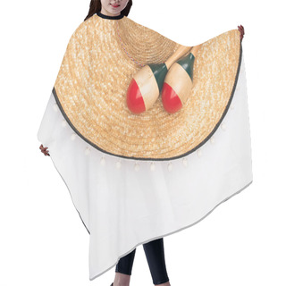 Personality  Top View Of Maracas With Sombrero On White Background Hair Cutting Cape