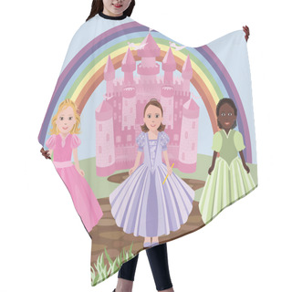 Personality  Three Little Girls Or Princesses And Fairy Tale Castle Hair Cutting Cape