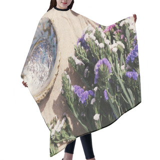 Personality  Lavender, Flowers And Shell On The Sea Sand Hair Cutting Cape