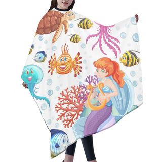 Personality  Set Of Sea Animals And Mermaid Cartoon Style On White Background Illustration Hair Cutting Cape
