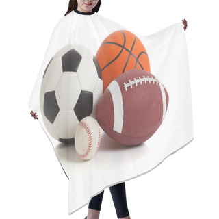 Personality  Assorted Sports Balls On White Hair Cutting Cape