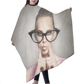 Personality  Young Woman In Large  Glasses Hair Cutting Cape