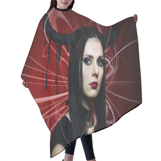 Personality  Woman In Fansy Devil Shape. Halloween And Christmas Theme Hair Cutting Cape
