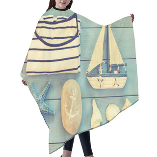 Personality  Top View Nautical Concept With Nautical Life Style Objects Hair Cutting Cape