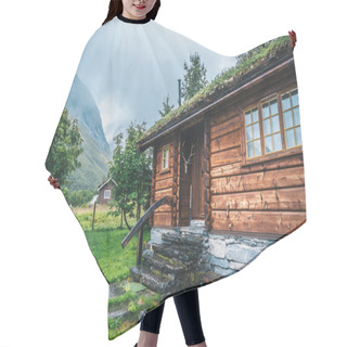 Personality  Traditional Wooden Norwegian Cabins In Foggy Mountains Hair Cutting Cape