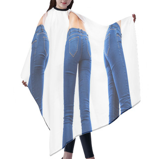 Personality  Young Woman Wearing Blue Jeans Hair Cutting Cape