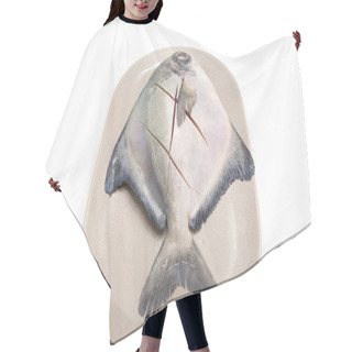Personality  Fresh Pomfret Isolated On A White Background Hair Cutting Cape