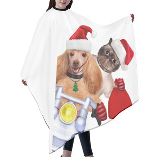 Personality  Cat And Dog In Red Christmas Hats Hair Cutting Cape