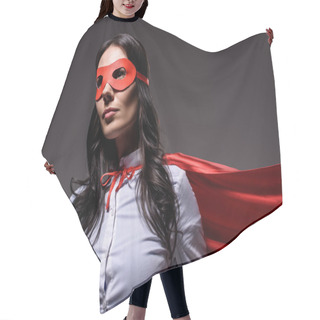 Personality  Attractive Super Businesswoman In Red Cape And Mask Isolated On Black Hair Cutting Cape