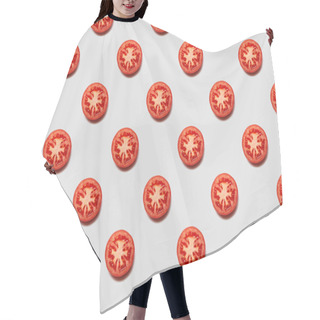 Personality  Top View Of Red Tomato Slices On White Background, Seamless Pattern Hair Cutting Cape