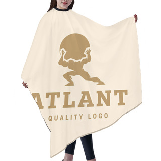 Personality  Atlant Atlas Holds Earth Quality Stylized Logo For Your Company Vector Trendy Style Flat Hair Cutting Cape